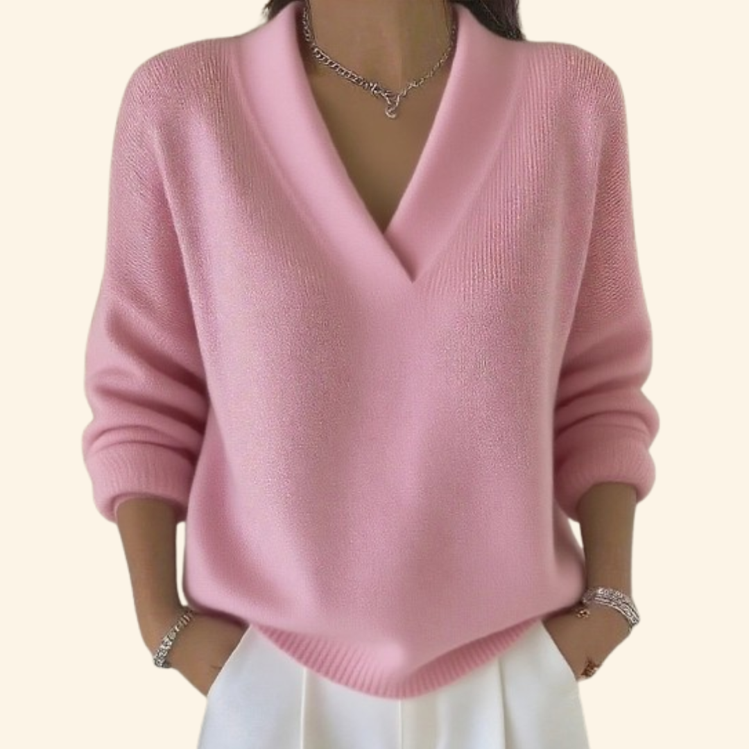 Women's Sweater with V-Neck and Long Sleeves Relaxed Fit