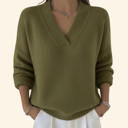 Women's Sweater with V-Neck and Long Sleeves Relaxed Fit