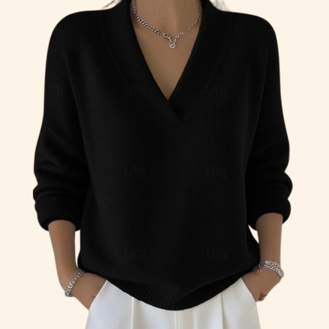 Women's Sweater with V-Neck and Long Sleeves Relaxed Fit