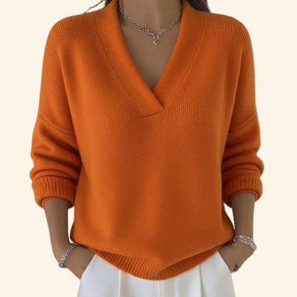 Women's Sweater with V-Neck and Long Sleeves Relaxed Fit