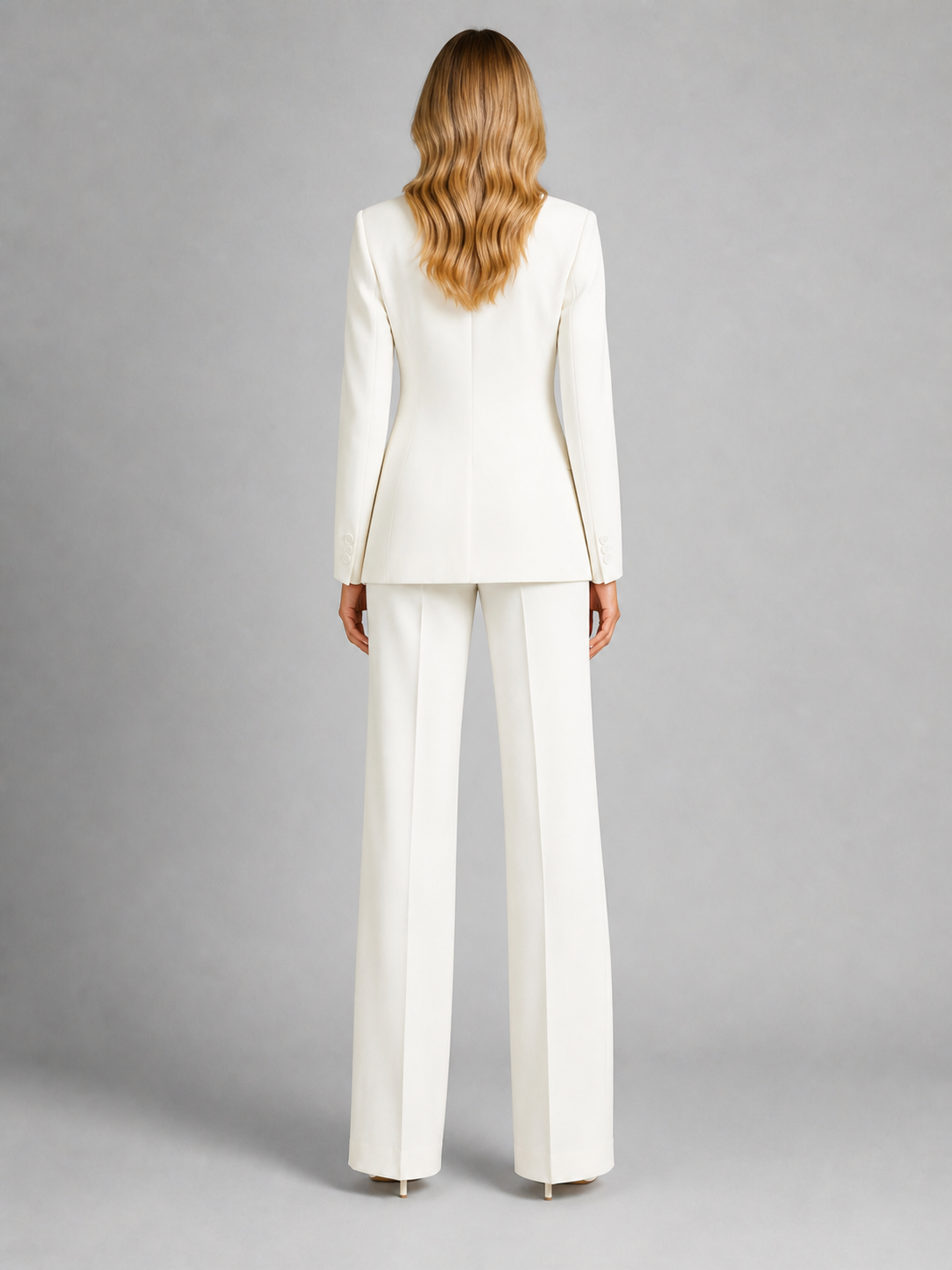 Women's Tailored Blazer and Wide-Leg Trousers Two-Piece Suit Set with Notched Lapel