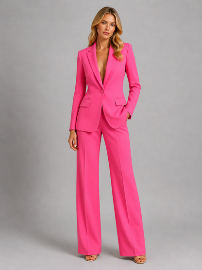 Women's Tailored Blazer and Wide-Leg Trousers Two-Piece Suit Set with Notched Lapel