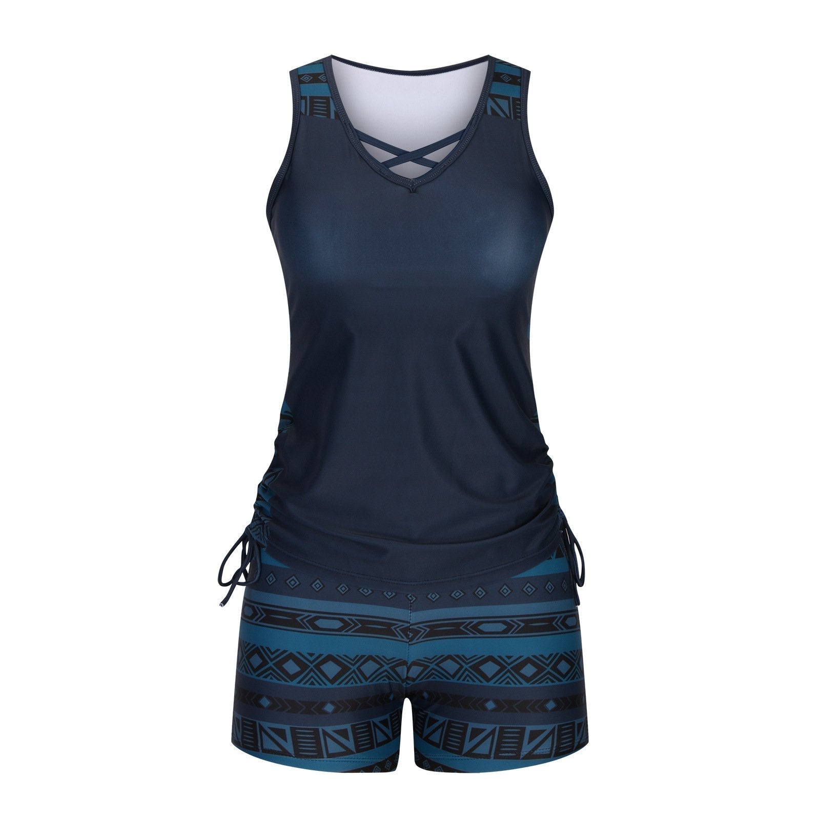 Women's Tankini Set with Built-In Bra, Aztec Print with Shorts