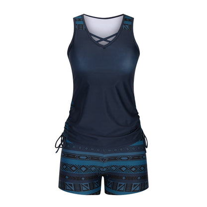 Women's Tankini Set with Built-In Bra, Aztec Print with Shorts