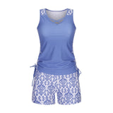 Women's Tankini Set with Built-In Bra, Aztec Print with Shorts