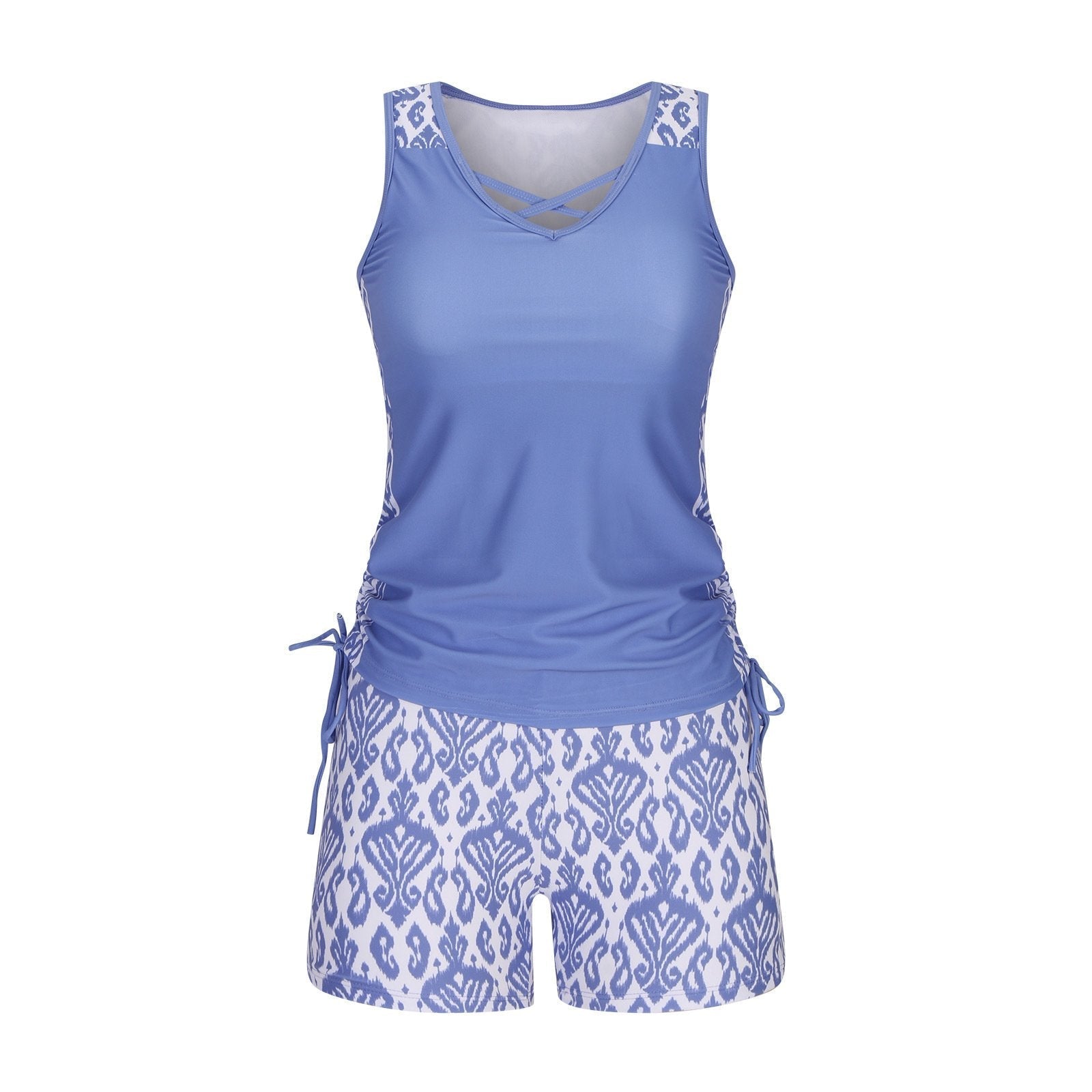 Women's Tankini Set with Built-In Bra, Aztec Print with Shorts