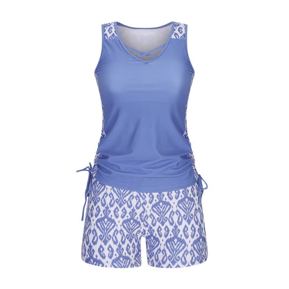 Women's Tankini Set with Built-In Bra, Aztec Print with Shorts
