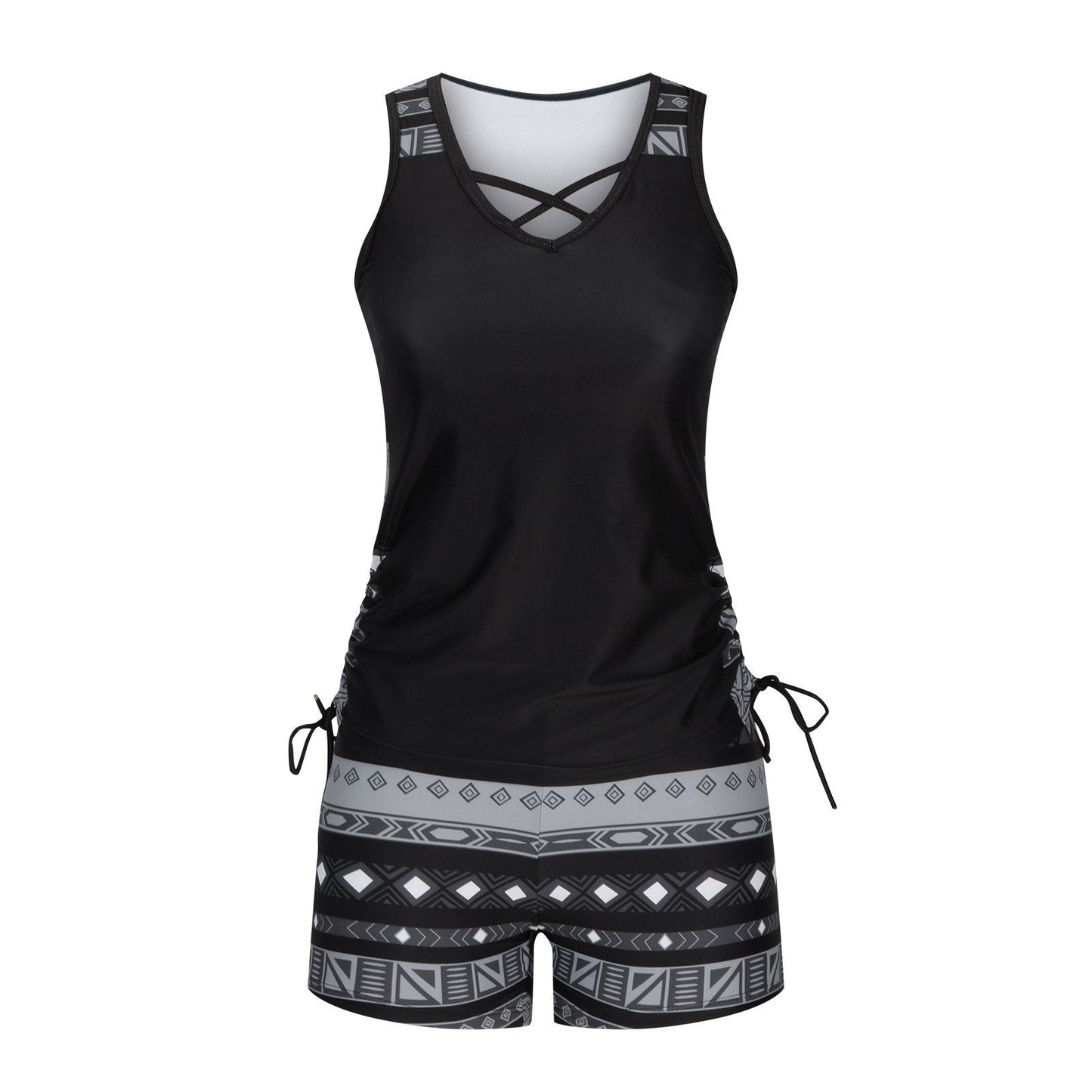 Women's Tankini Set with Built-In Bra, Aztec Print with Shorts