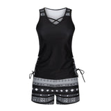 Women's Tankini Set with Built-In Bra, Aztec Print with Shorts