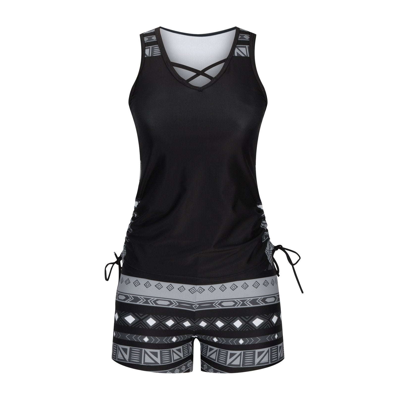Women's Tankini Set with Built-In Bra, Aztec Print with Shorts