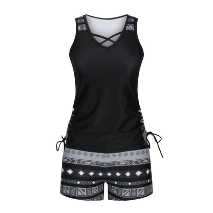 Women's Tankini Set with Built-In Bra, Aztec Print with Shorts