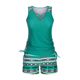 Women's Tankini Set with Built-In Bra, Aztec Print with Shorts