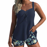Women's Tankini Set with Shorts, Sweetheart Neckline and Tropical Print