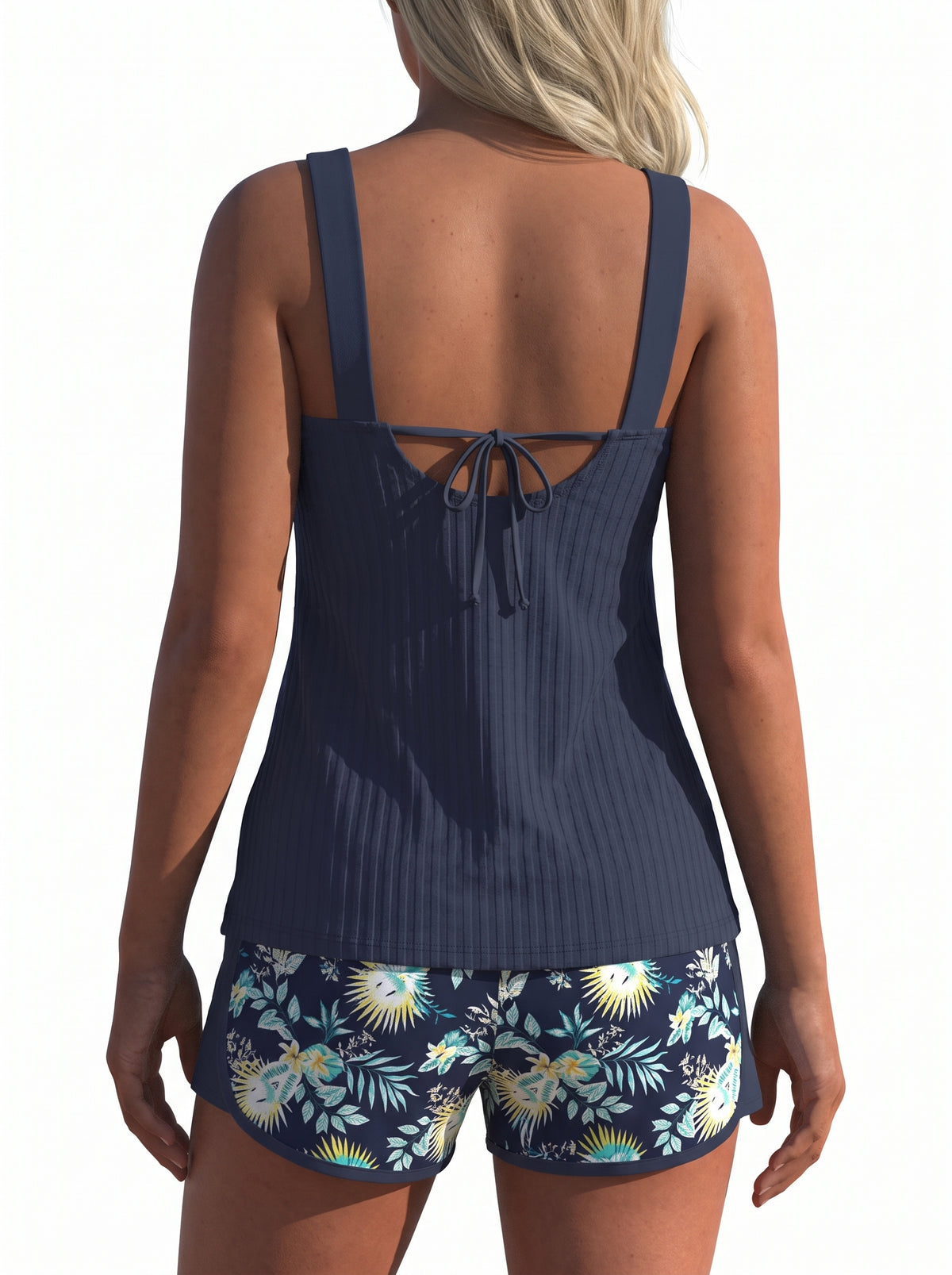 Women's Tankini Set with Shorts, Sweetheart Neckline and Tropical Print