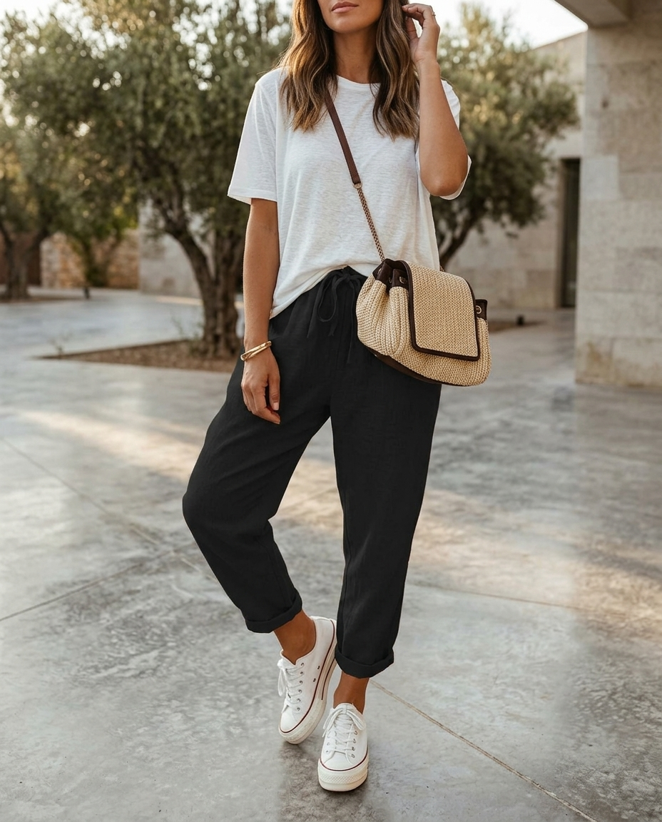 Women's Tapered Lounge Pants with Drawstring Waist and Side Pockets