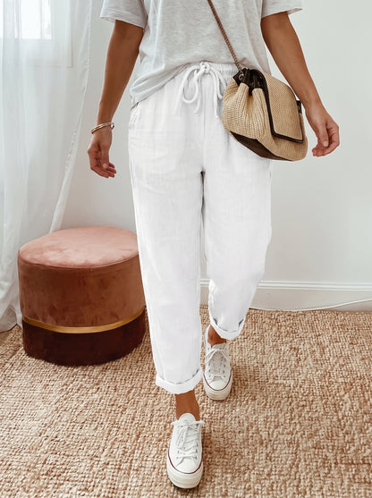 Women's Tapered Lounge Pants with Drawstring Waist and Side Pockets