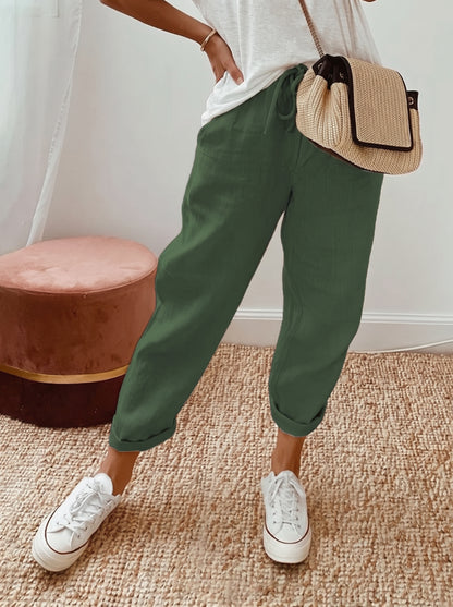 Women's Tapered Lounge Pants with Drawstring Waist and Side Pockets
