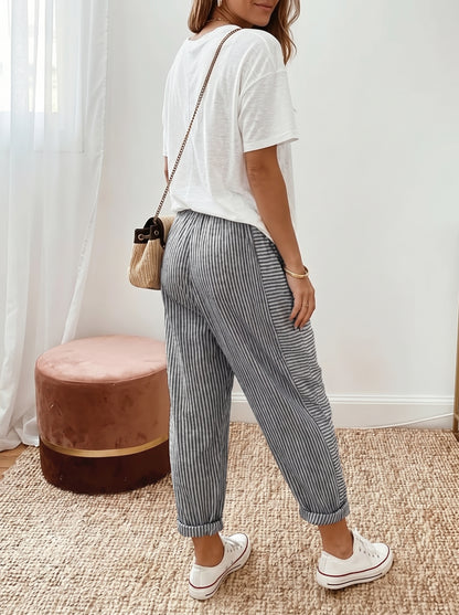 Women's Tapered Lounge Pants with Drawstring Waist and Side Pockets