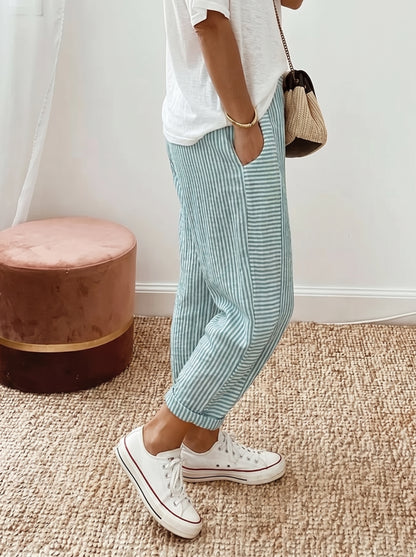 Women's Tapered Lounge Pants with Drawstring Waist and Side Pockets