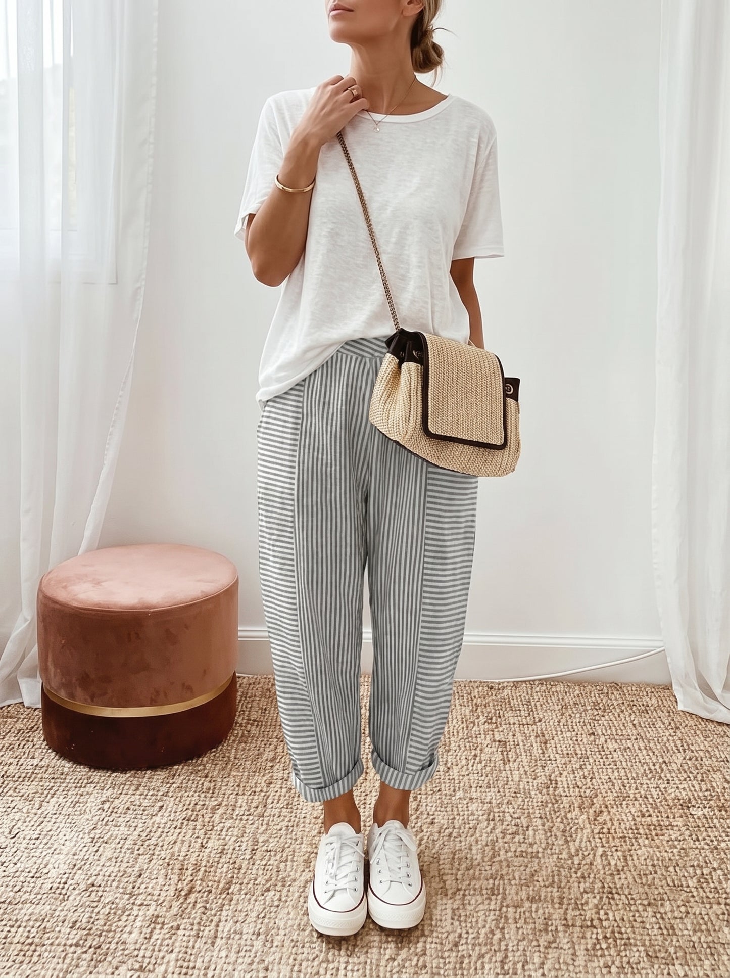Women's Tapered Lounge Pants with Drawstring Waist and Side Pockets