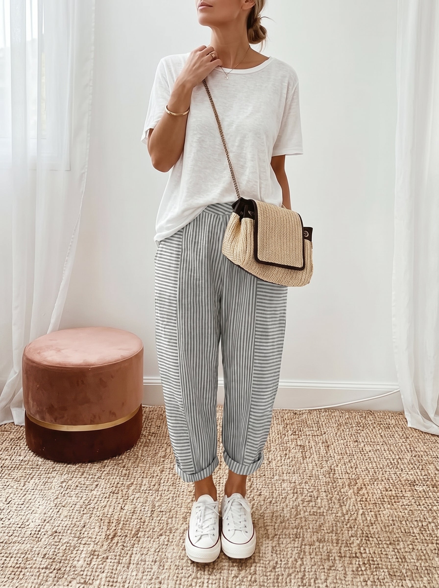 Women's Tapered Lounge Pants with Drawstring Waist and Side Pockets