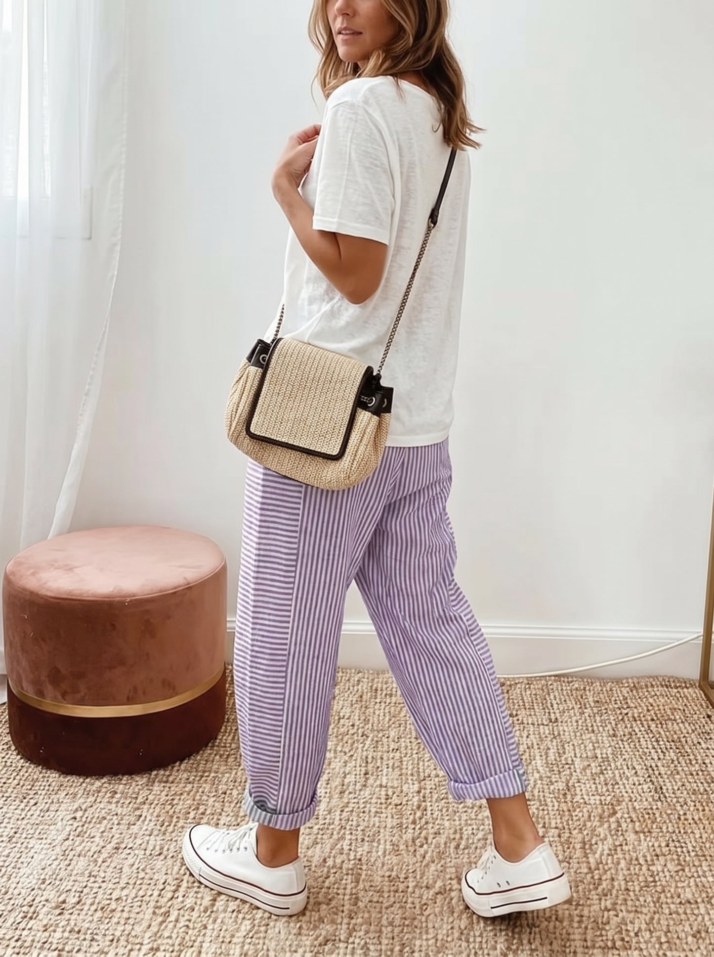 Women's Tapered Lounge Pants with Drawstring Waist and Side Pockets