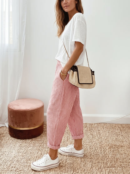 Women's Tapered Lounge Pants with Drawstring Waist and Side Pockets