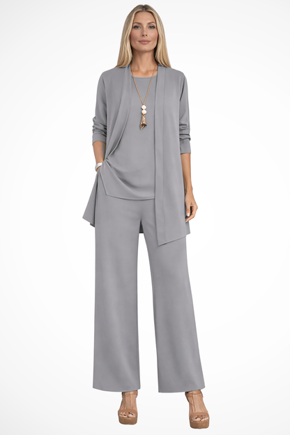 Women's Three-Piece Clothing Set with Open Cardigan, Tank Top and Wide-Leg Trousers