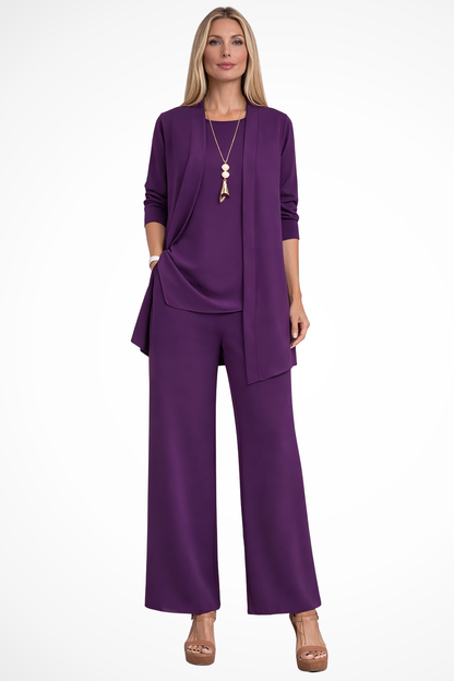 Women's Three-Piece Clothing Set with Open Cardigan, Tank Top and Wide-Leg Trousers