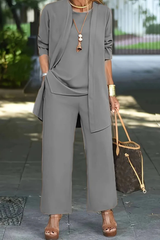 Women's Three-Piece Clothing Set with Open Cardigan, Tank Top and Wide-Leg Trousers