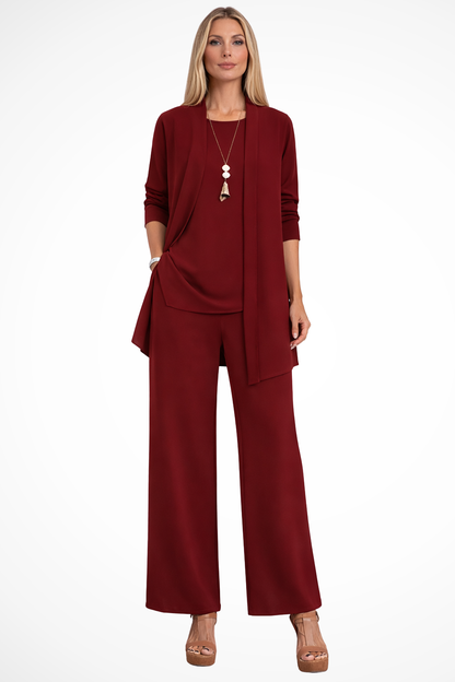 Women's Three-Piece Clothing Set with Open Cardigan, Tank Top and Wide-Leg Trousers