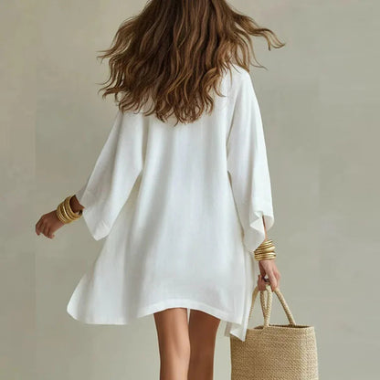 Women's Three-Piece Set with Kimono Cardigan, V-Neck Top and Shorts