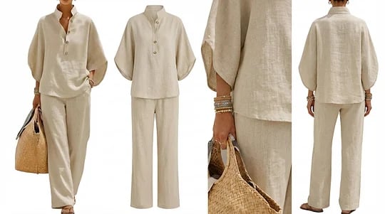 Women's Two-Piece Set with Wide-Leg Trousers and Stand Collar Blouse
