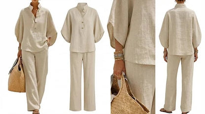 Women's Two-Piece Set with Wide-Leg Trousers and Stand Collar Blouse