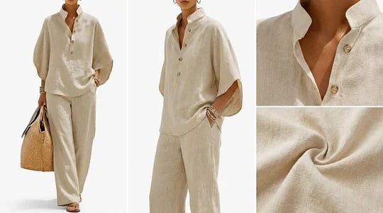 Women's Two-Piece Set with Wide-Leg Trousers and Stand Collar Blouse