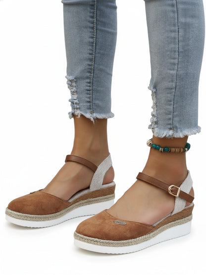 Women's Wedge Espadrille Sandals with Ankle Strap and Platform Sole