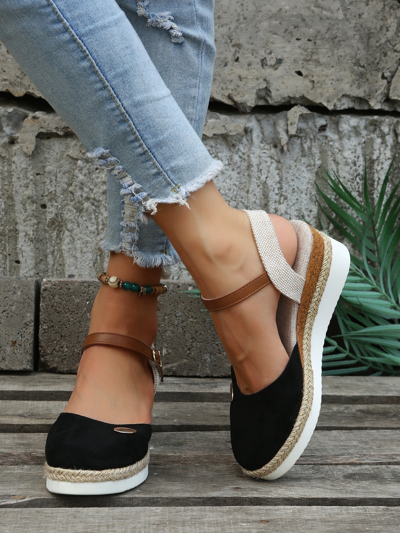 Women's Wedge Espadrille Sandals with Ankle Strap and Platform Sole