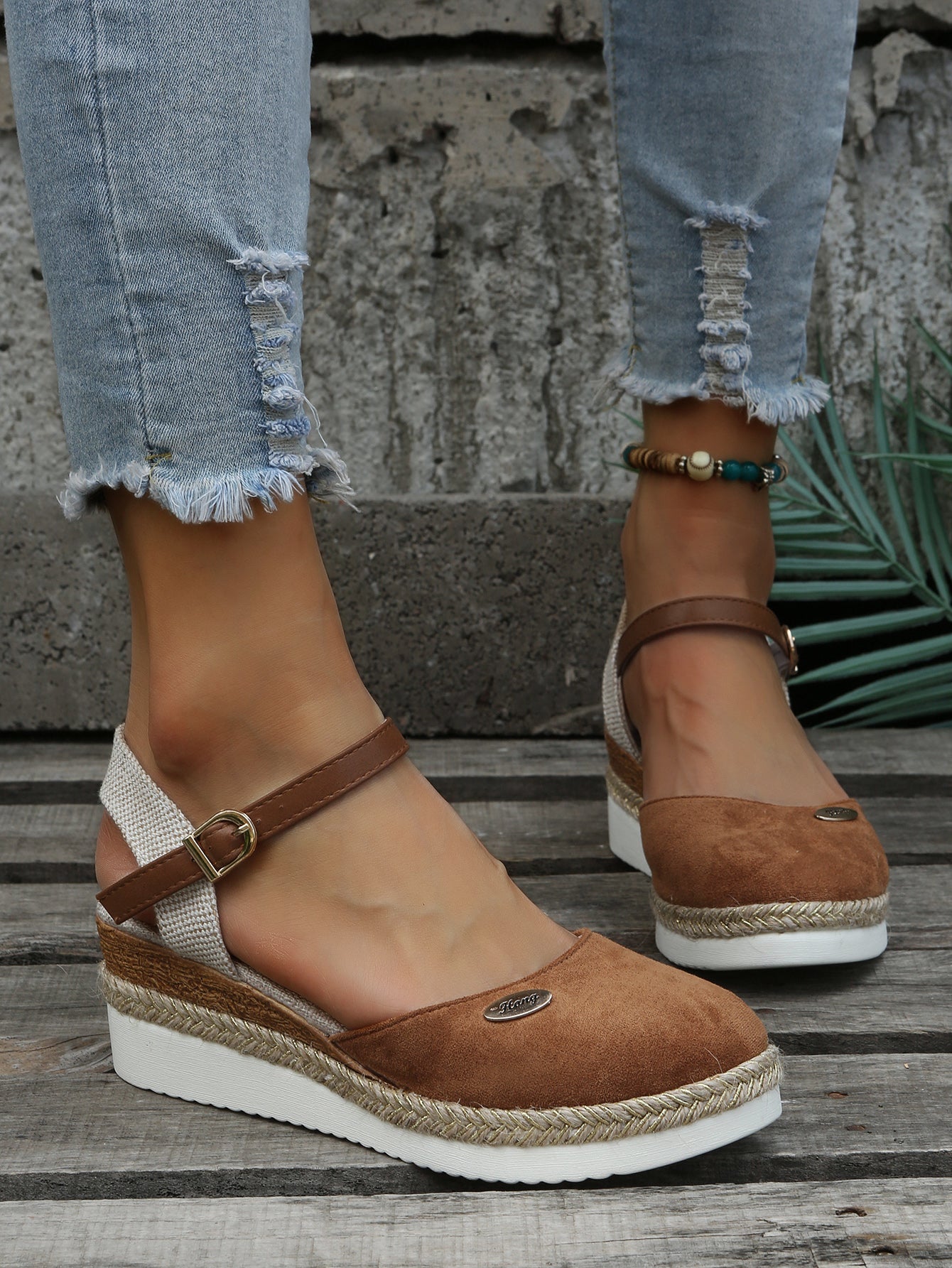 Women's Wedge Espadrille Sandals with Ankle Strap and Platform Sole