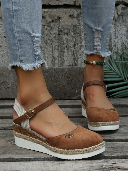 Women's Wedge Espadrille Sandals with Ankle Strap and Platform Sole