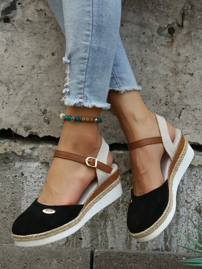 Women's Wedge Espadrille Sandals with Ankle Strap and Platform Sole