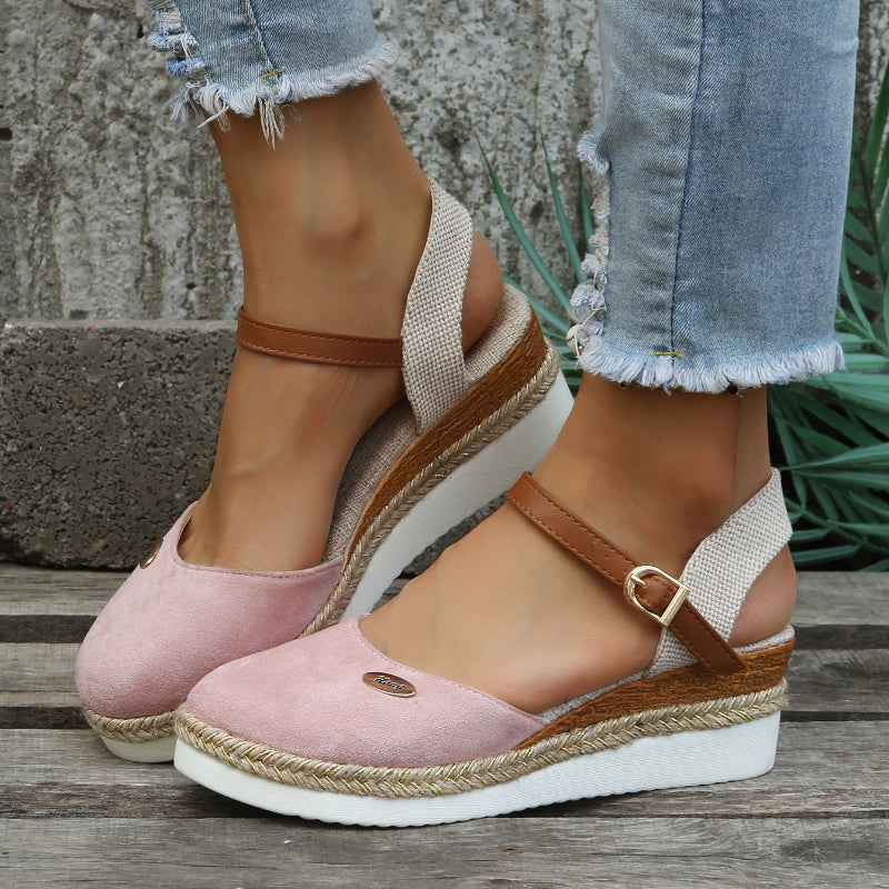 Women's Wedge Espadrille Sandals with Ankle Strap and Platform Sole