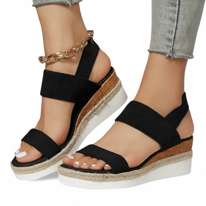 Women's Wedge Sandals with Elastic Straps and Espadrille Platform