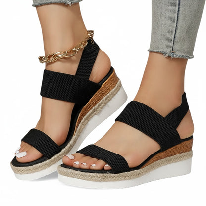 Women's Wedge Sandals with Elastic Straps and Espadrille Platform
