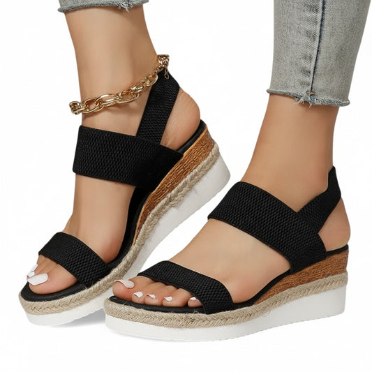 Women's Wedge Sandals with Elastic Straps and Espadrille Platform