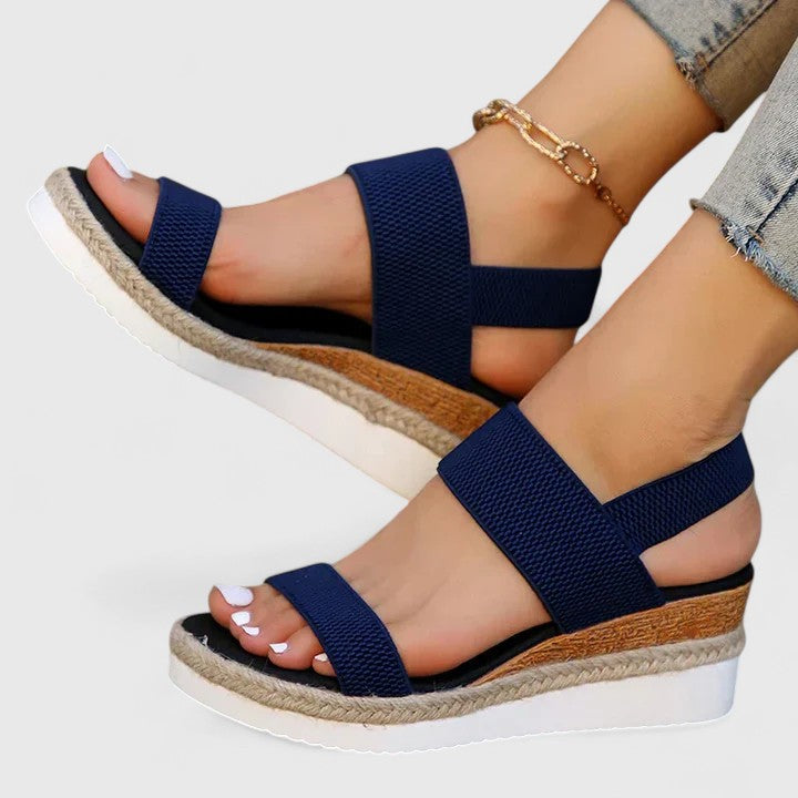 Women's Wedge Sandals with Elastic Straps and Espadrille Platform