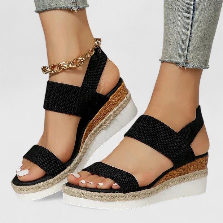 Women's Wedge Sandals with Elastic Straps and Espadrille Platform