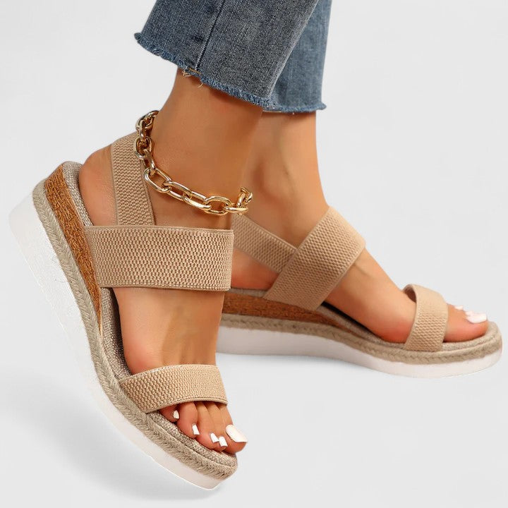 Women's Wedge Sandals with Elastic Straps and Espadrille Platform