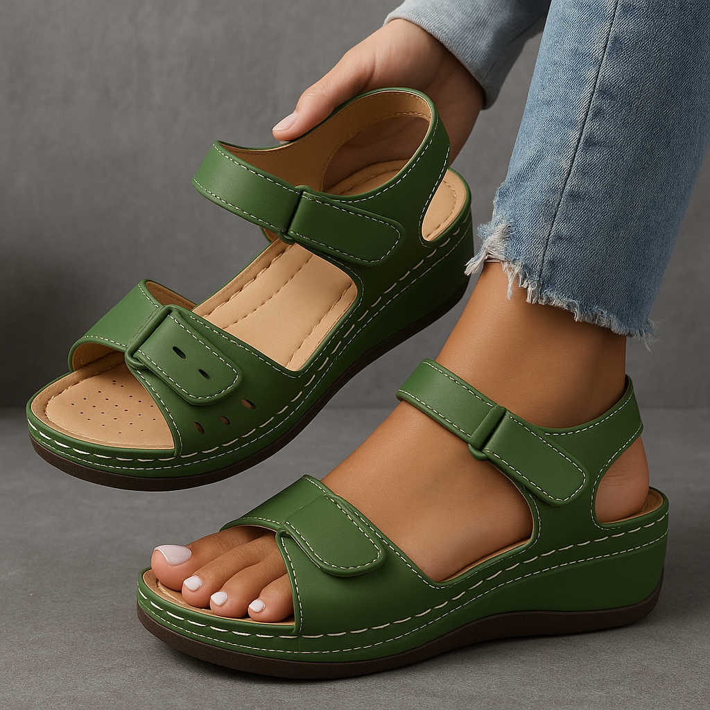 Women's Wedge Sandals with Open Toe and Adjustable Velcro Straps