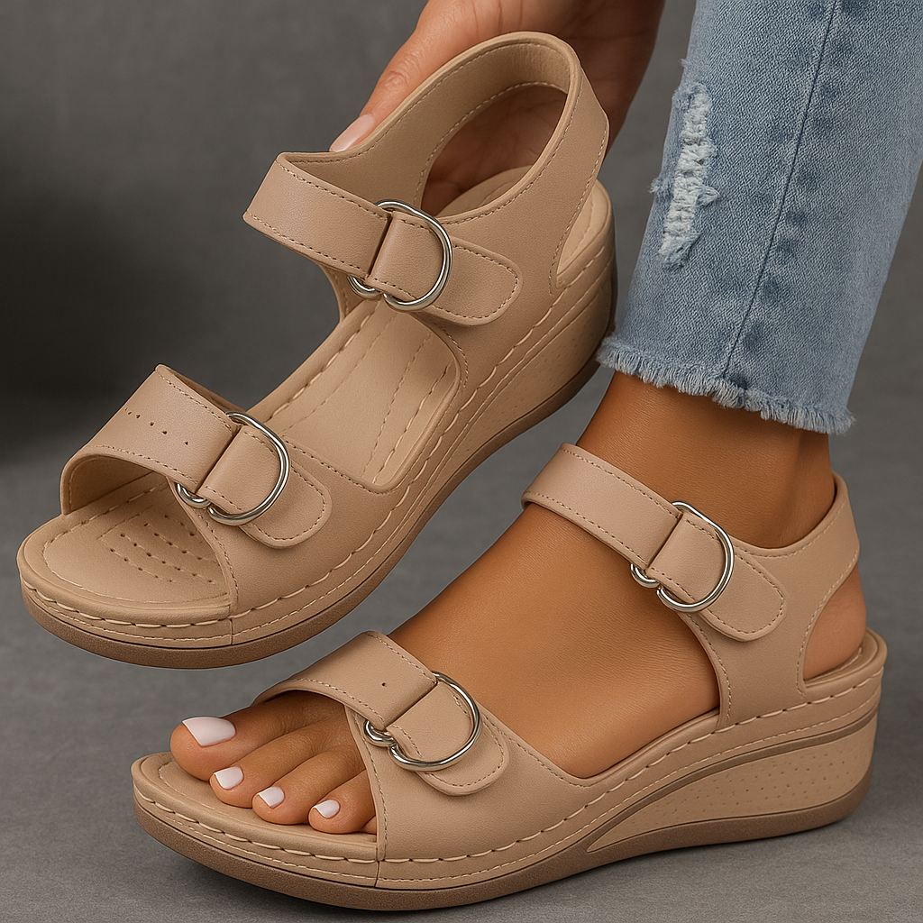 Women's Wedge Sandals with Open Toe and Adjustable Velcro Straps