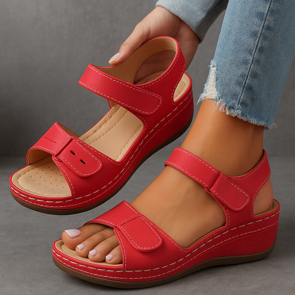 Women's Wedge Sandals with Open Toe and Adjustable Velcro Straps